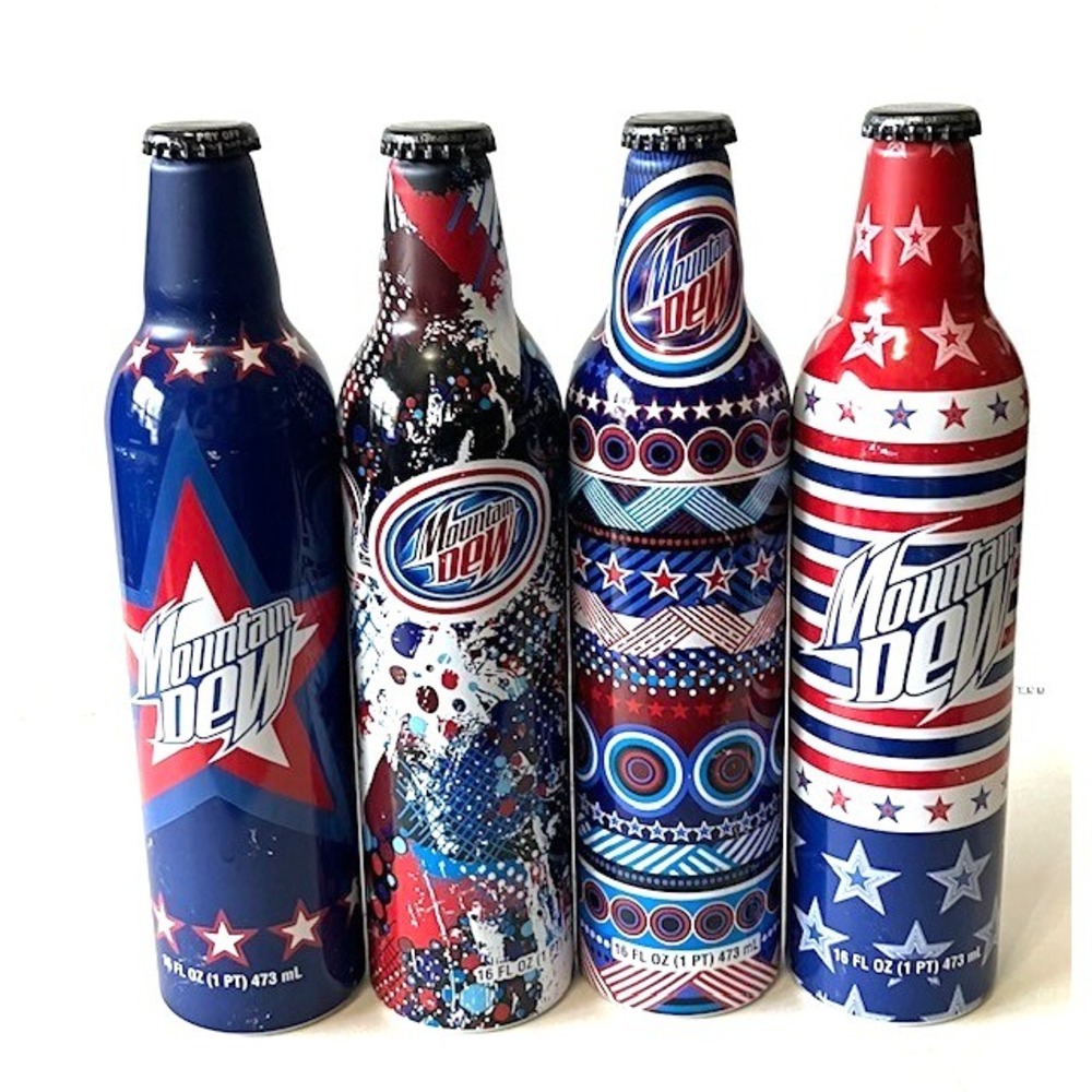 Lot Of 4 Mt Dew Aluminum Bottles RARE UNOPENED 2008 Collectibles ALL‎ Different